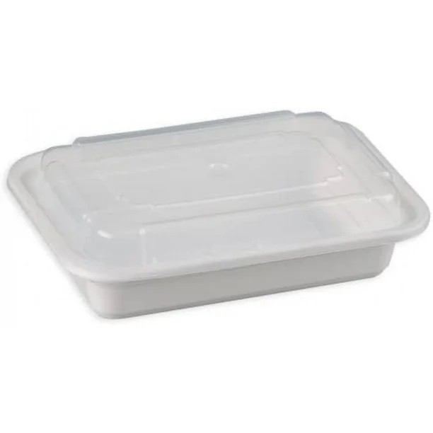 32oz White Rect Cont w/Lid